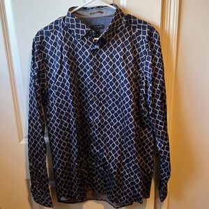 NWT Ted Baker navy and brown pattern button-down shirt - Size 5